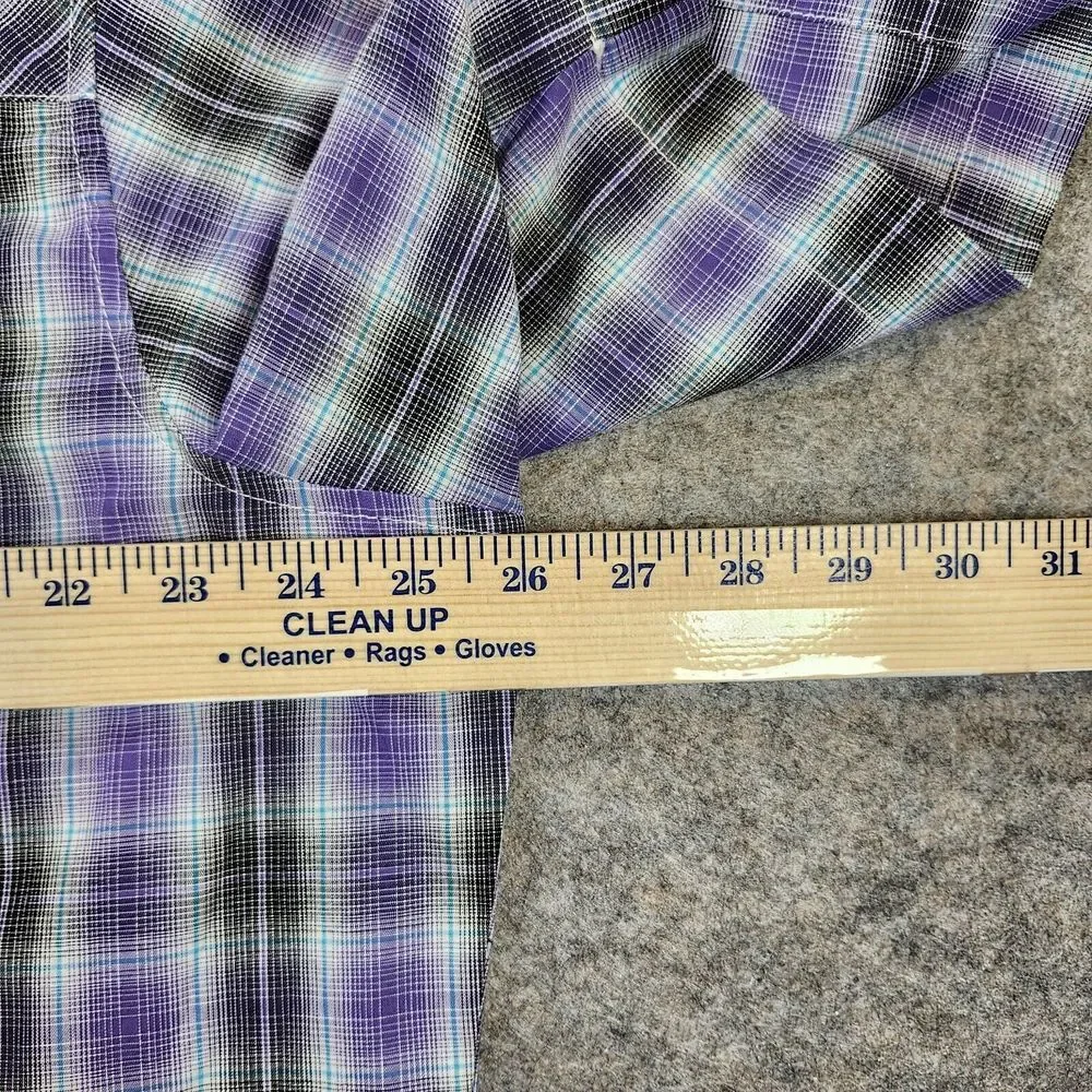 Wrangler Shirt Men XL Western Fashion Pearl Snap Purple Plaid Short‎ Sleeve